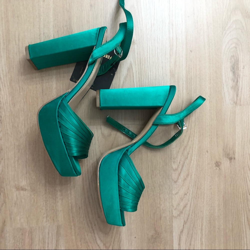 Green satin platform heels